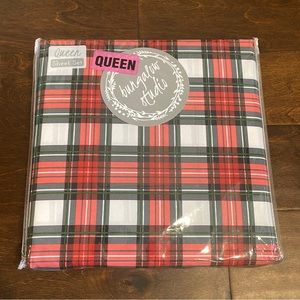 Bungalow Studio Christmas Plaid Red White Green Microfiber Sheet Set Queen